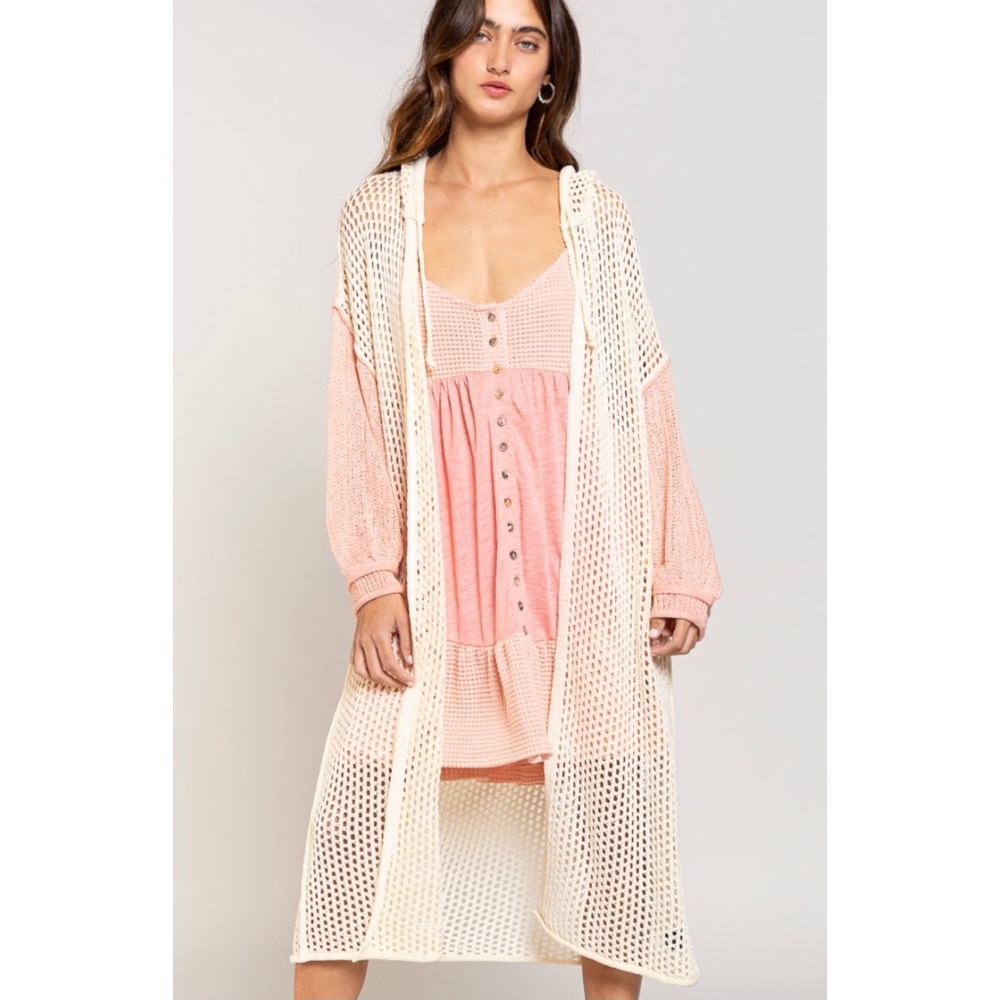 POL Pink Salt & Cream Open Weave Hooded Summer Cardigan - Picture 6 of 6